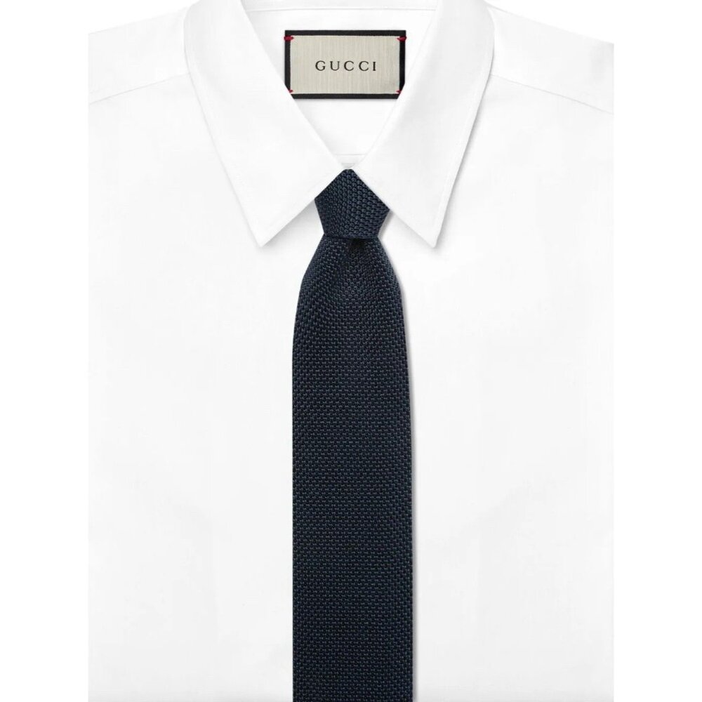 NEW GUCCI Knitted silk Double G tie Blue - Picture 2 of 9